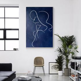 Hand Painted Oil Painting Navy Blue Woman Stick Figure Original Painting on Canvas Extra Large Huge Vertical Wall Art Livingroom Bedroom Minimalist Ho (style: 1, size: 90x120cm)