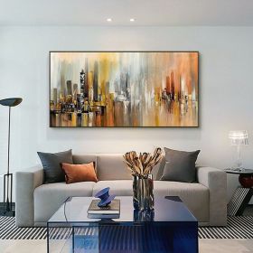 Cityscape Extra Large Brush Stroke Oil Painting on Canvas Artwork Oversize Abstract Wall Art Orange color Handmade Painting (style: 1, size: 70x140cm)