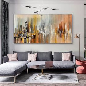 Cityscape Extra Large Brush Stroke Oil Painting on Canvas Artwork Oversize Abstract Wall Art Orange color Handmade Painting (style: 1, size: 100x200cm)