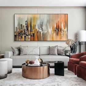 Cityscape Extra Large Brush Stroke Oil Painting on Canvas Artwork Oversize Abstract Wall Art Orange color Handmade Painting (style: 1, size: 80x160cm)
