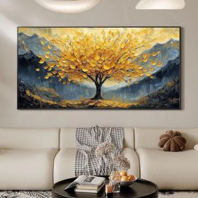 Large Original Golden Tree Oil Painting on Canvas, Custom Wall Art, Abstract Tree of Life Wall Art, Boho Wall DÃ©cor, Living Room Home Decor (style: 1, size: 60x120cm)