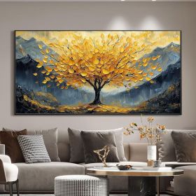 Large Original Golden Tree Oil Painting on Canvas, Custom Wall Art, Abstract Tree of Life Wall Art, Boho Wall DÃ©cor, Living Room Home Decor (style: 1, size: 70x140cm)