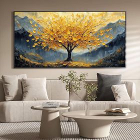 Large Original Golden Tree Oil Painting on Canvas, Custom Wall Art, Abstract Tree of Life Wall Art, Boho Wall DÃ©cor, Living Room Home Decor (style: 1, size: 80x160cm)