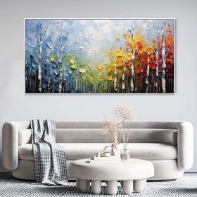 Large Original Canvas Oil Painting Wall Decor Blue Sky And Colorful Forest Painting Living Room Art Hand Textured Painting Bedroom Decor (style: 1, size: 70x140cm)