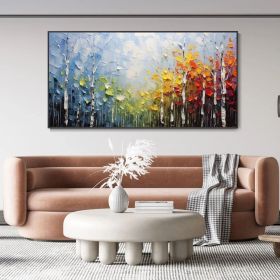 Large Original Canvas Oil Painting Wall Decor Blue Sky And Colorful Forest Painting Living Room Art Hand Textured Painting Bedroom Decor (style: 1, size: 80x160cm)