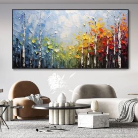 Large Original Canvas Oil Painting Wall Decor Blue Sky And Colorful Forest Painting Living Room Art Hand Textured Painting Bedroom Decor (style: 1, size: 120x240cm)