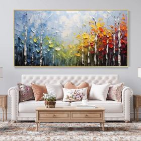Large Original Canvas Oil Painting Wall Decor Blue Sky And Colorful Forest Painting Living Room Art Hand Textured Painting Bedroom Decor (style: 1, size: 100x200cm)