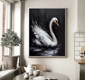 Abstract Original Black Swan Oil Painting on Canvas Swan Wall Art Decor Swan on Water Original Bird Art Swan 3D Artwork Nature Wall Decor (style: 1, size: 50x70cm)