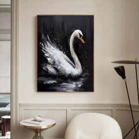 Abstract Original Black Swan Oil Painting on Canvas Swan Wall Art Decor Swan on Water Original Bird Art Swan 3D Artwork Nature Wall Decor (style: 1, size: 60x90cm)