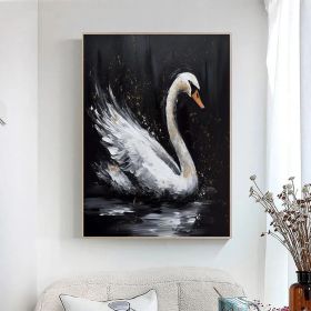 Abstract Original Black Swan Oil Painting on Canvas Swan Wall Art Decor Swan on Water Original Bird Art Swan 3D Artwork Nature Wall Decor (style: 1, size: 70x100cm)