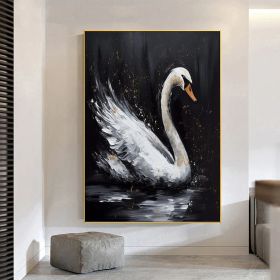 Abstract Original Black Swan Oil Painting on Canvas Swan Wall Art Decor Swan on Water Original Bird Art Swan 3D Artwork Nature Wall Decor (style: 1, size: 80x120cm)