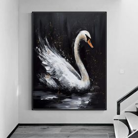 Abstract Original Black Swan Oil Painting on Canvas Swan Wall Art Decor Swan on Water Original Bird Art Swan 3D Artwork Nature Wall Decor (style: 1, size: 90x130cm)