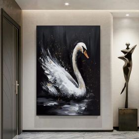 Abstract Original Black Swan Oil Painting on Canvas Swan Wall Art Decor Swan on Water Original Bird Art Swan 3D Artwork Nature Wall Decor (style: 1, size: 120x160cm)