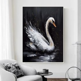 Abstract Original Black Swan Oil Painting on Canvas Swan Wall Art Decor Swan on Water Original Bird Art Swan 3D Artwork Nature Wall Decor (style: 1, size: 100x150cm)