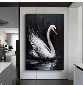 Abstract Original Black Swan Oil Painting on Canvas Swan Wall Art Decor Swan on Water Original Bird Art Swan 3D Artwork Nature Wall Decor (style: 1, size: 140x210cm)