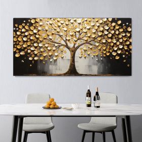 Handmade Oil Painting Golden Tower Tree Hand Palette Knife Painting Blooming Tree Of Life Canvas Oil Painting Abstract Floral Texture Wall Art Minimal (style: 1, size: 120x240cm)