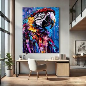 Parrot Figure Wall Art Bird Wall Art Exotic Painting Abstract Pop Art Canvas Bird Hand Painted Oil Painting Modern Canvas Art Above Bed Decor (style: 1, size: 100x150cm)