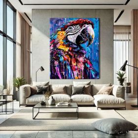 Parrot Figure Wall Art Bird Wall Art Exotic Painting Abstract Pop Art Canvas Bird Hand Painted Oil Painting Modern Canvas Art Above Bed Decor (style: 1, size: 120x160cm)