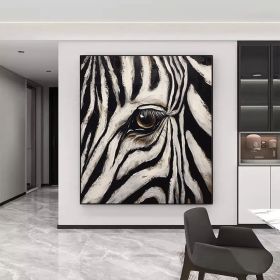 Zebra Gaze Abstract Style Wall Decor Zebra Animal Portrait Oil Painting Black White Striped Art Home Deco African Wildlife (style: 1, size: 120x120cm)