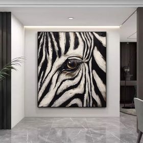 Zebra Gaze Abstract Style Wall Decor Zebra Animal Portrait Oil Painting Black White Striped Art Home Deco African Wildlife (style: 1, size: 140x140cm)