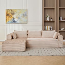 Compression Sectional Couch with Comfy Chaise, Boneless L Shape Sofa with Deep Seat (Main Material: Corduroy, Main Color: Beige)