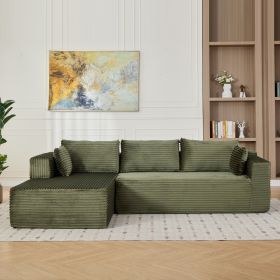 Compression Sectional Couch with Comfy Chaise, Boneless L Shape Sofa with Deep Seat (Main Material: Corduroy, Main Color: Green)