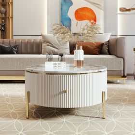 Modern Round Coffee Table with 2 large Drawers Storage Accent Table(31.5'') (Color: as Pic)