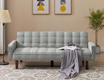 Solid Color Tufetd Sofa Bed Save Space for Living Room (Color: Gray)