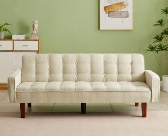 Solid Color Tufetd Sofa Bed Save Space for Living Room (Color: Beige)