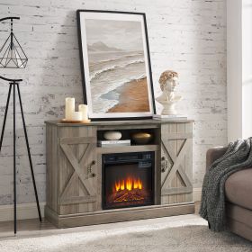 American retro TV Stand Farmhouse Classic Media TV Stand Antique Entertainment for TV up to 50" with Open and Closed Storage Space, Gray Wash (With Fireplace Insert: Yes, Color: Gray Wash)