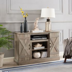 American retro TV Stand Farmhouse Classic Media TV Stand Antique Entertainment for TV up to 50" with Open and Closed Storage Space, Gray Wash (With Fireplace Insert: No, Color: Gray Wash)