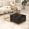 Modern 2 Pieces Square Nesting Coffee Table with Drawers & Electroplated gold legs in 27.6''