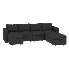 Livelylodge Modern L-Shaped Modular Sectional Sofa, Polyester Upholstery with Sturdy Wooden Frame, Comfortable Couch for Living Room or Office, Space- (Color: Black)
