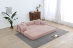 Convertible Sleeper Sofa Bed with Cylindrical Pillow, Corduroy Folding Mattress Couch with Fixed-Shape Frame