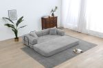 Convertible Sleeper Sofa Bed with Cylindrical Pillow, Corduroy Folding Mattress Couch with Fixed-Shape Frame