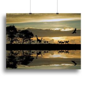 Silhouette of animals in Africa Canvas Print or Poster (Type: Poster Print, size: 28" x 20" / 70cm x 50cm (approx))