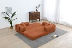 Convertible Sleeper Sofa Bed with Cylindrical Pillow, Corduroy Folding Mattress Couch with Fixed-Shape Frame