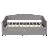 Upholstered daybed Twin Size with Two Drawers and Wood Slat Suppot