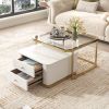 Modern 2 Pieces Square Nesting Coffee Table with Drawers & Electroplated gold legs in 27.6''