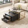 Modern 2 Pieces Square Nesting Coffee Table with Drawers & Electroplated gold legs in 27.6''