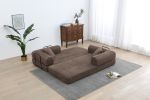 Convertible Sleeper Sofa Bed with Cylindrical Pillow, Corduroy Folding Mattress Couch with Fixed-Shape Frame