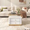 Modern 2 Pieces Square Nesting Coffee Table with Drawers & Electroplated gold legs in 27.6''