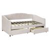 Upholstered daybed Twin Size with Two Drawers and Wood Slat Suppot