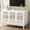 Modern Mirrored TV Stand for TV up to 55 Inches,Entertainment Center Solid Wood Legs,Metal Handle and 3 Adjustable Shelves For Living room