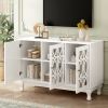 Modern Mirrored TV Stand for TV up to 55 Inches,Entertainment Center Solid Wood Legs,Metal Handle and 3 Adjustable Shelves For Living room