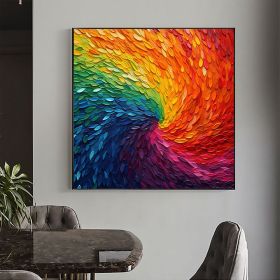 Handmade Oil Painting Original Colorful Oil Painting on Canvas Large Wall Art Abstract Textured Art Custom Rainbow Feather Painting Living room Wall D (style: 1, size: 80x80cm)