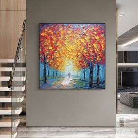 Hand Painted Oil Painting Abstract Romantic Forest Oil Painting On Canvas Large Wall Art Original Yellow Tree Landscape Art Custom Modern Living Room (style: 1, size: 60x60cm)